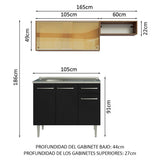 Cocina Compacta 165cm con Fregadero Marrón/Negro Emilly 06