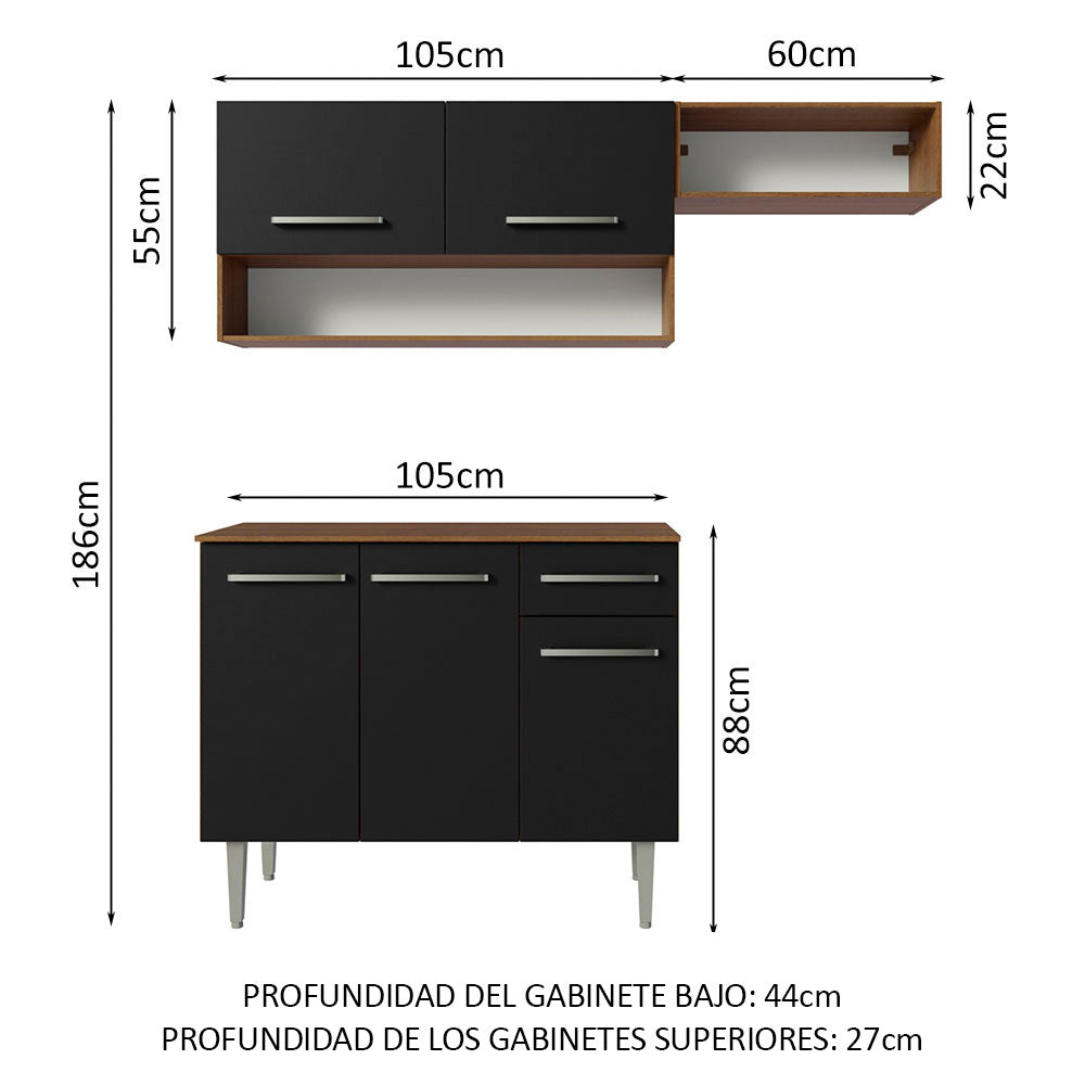 Cocina Integral 165cm Marrón/Negro Emilly 07
