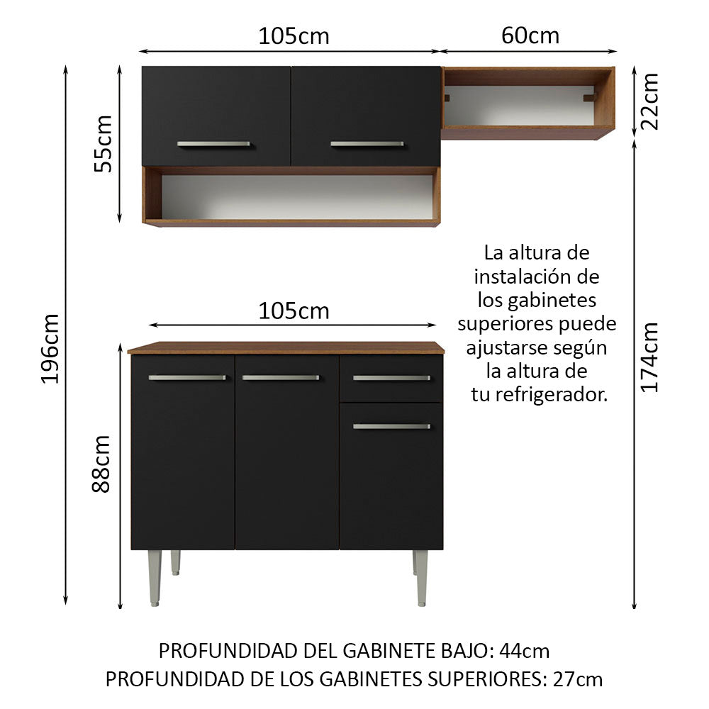 Cocina Integral 165cm Marrón/Negro Emilly 08