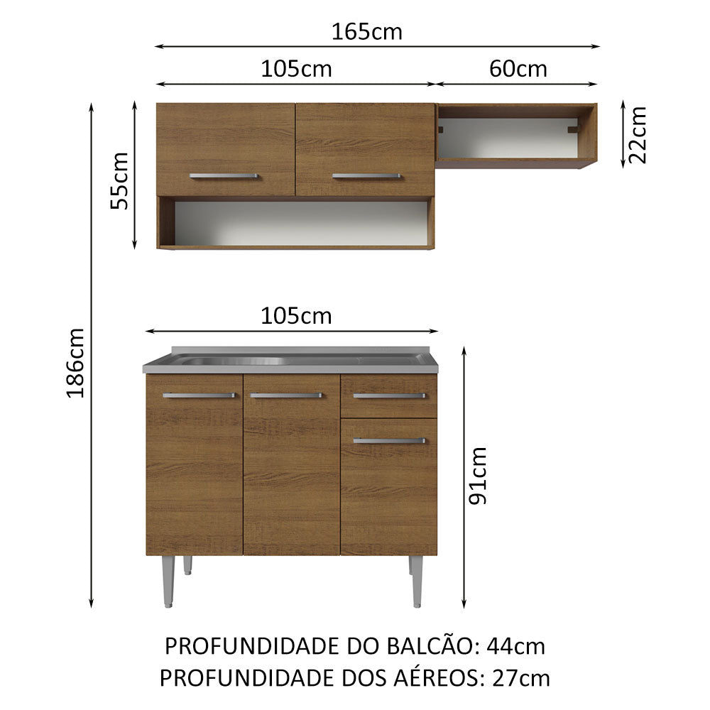 Cocina Integral 165cm con Tarja Marrón Emilly Madesa 09