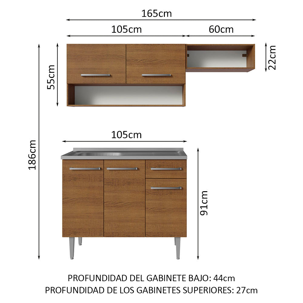 Cocina Integral 165cm con Tarja Marrón Emilly 09