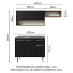 Cocina Compacta 165 cm 5 Puertas 1 Cajón Con Fregadero Marrón/Negro Emilly Madesa 09