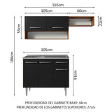 Cocina Integral 165cm con Tarja Marrón/Negro Emilly 09