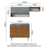 Cocina Integral 165cm con Tarja Marrón/Gris Emilly 09