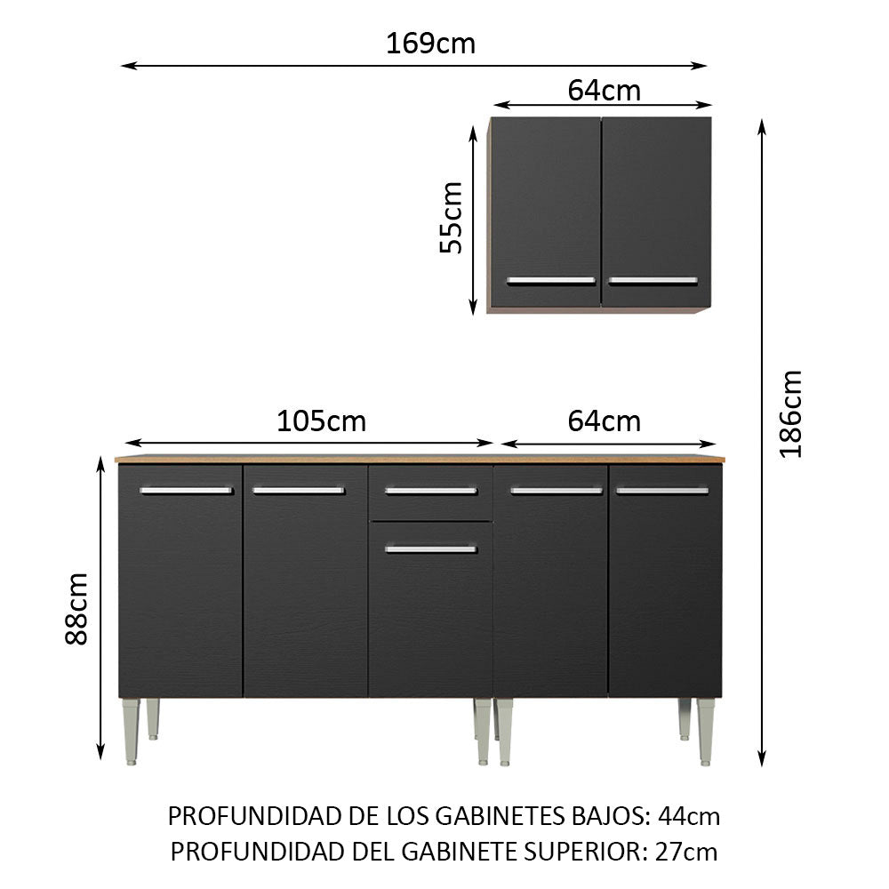 Cocina Compacta 169cm Marrón/Negro Emilly Free 01