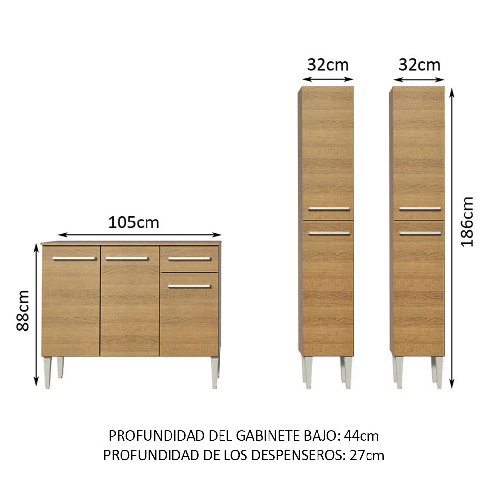 Cocina Compacta con Gabinete y Despensa Marrón Emilly Front