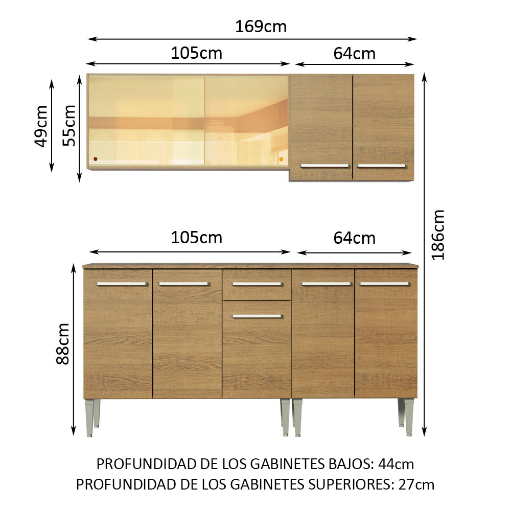 Cocina Compacta 169 cm 9 Puertas 1 Cajón Marrón Emilly Madesa 04