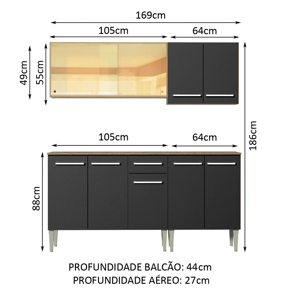 Cocina Compacta 169cm Marrón/Negro Emilly Drive 04