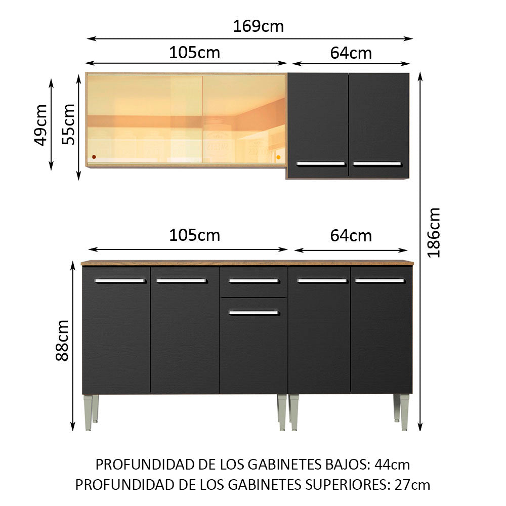 Cocina Compacta 169cm Marrón/Negro Emilly Drive 04