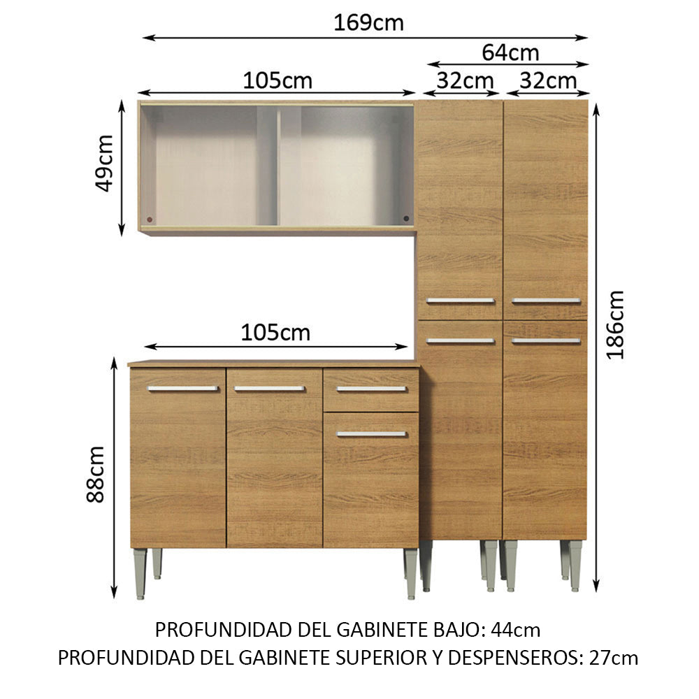 Cocina Compacta 169 cm 9 Puertas 1 Cajón Marrón Emilly Madesa 05