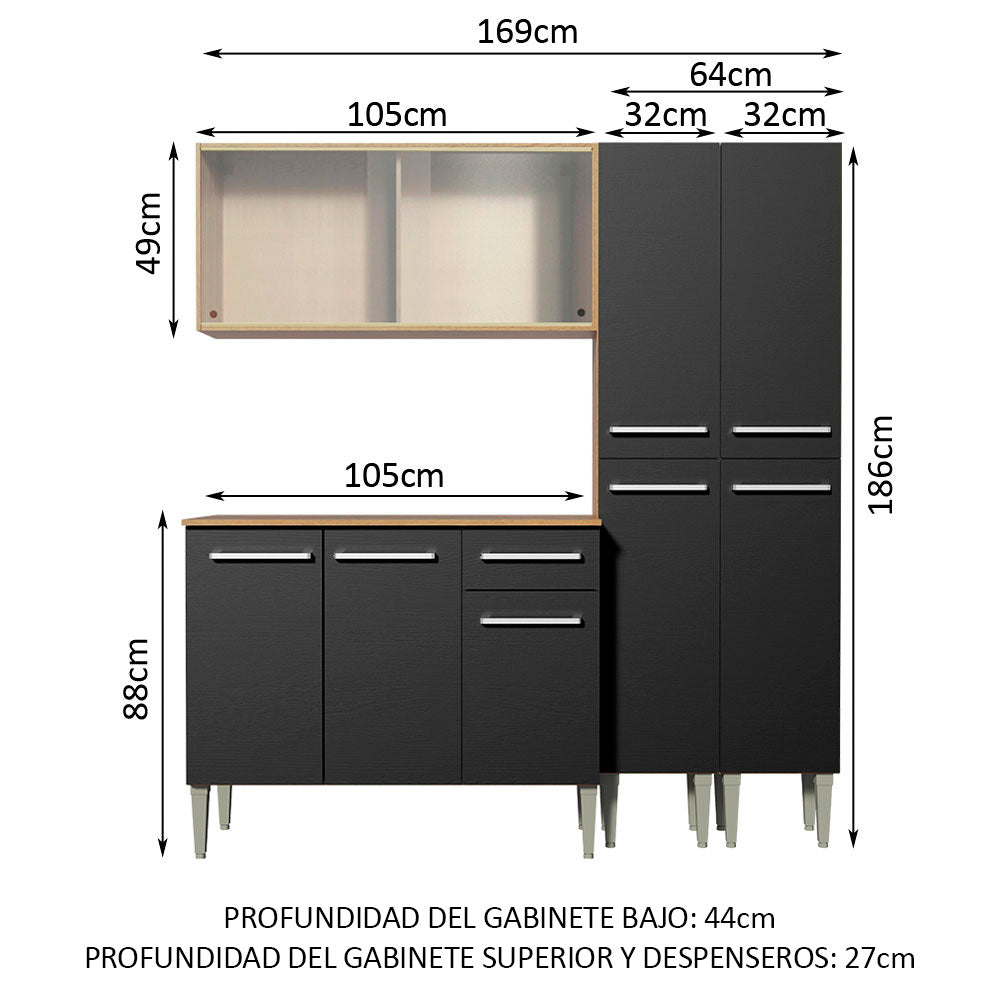 Cocina Integral 169cm Marrón/Negro Emilly Fly 05
