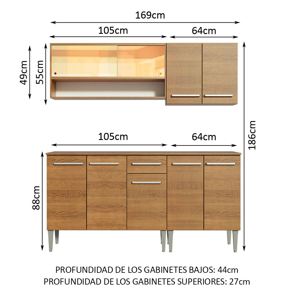 Cocina Compacta 169cm Marrón Emilly Dance 07