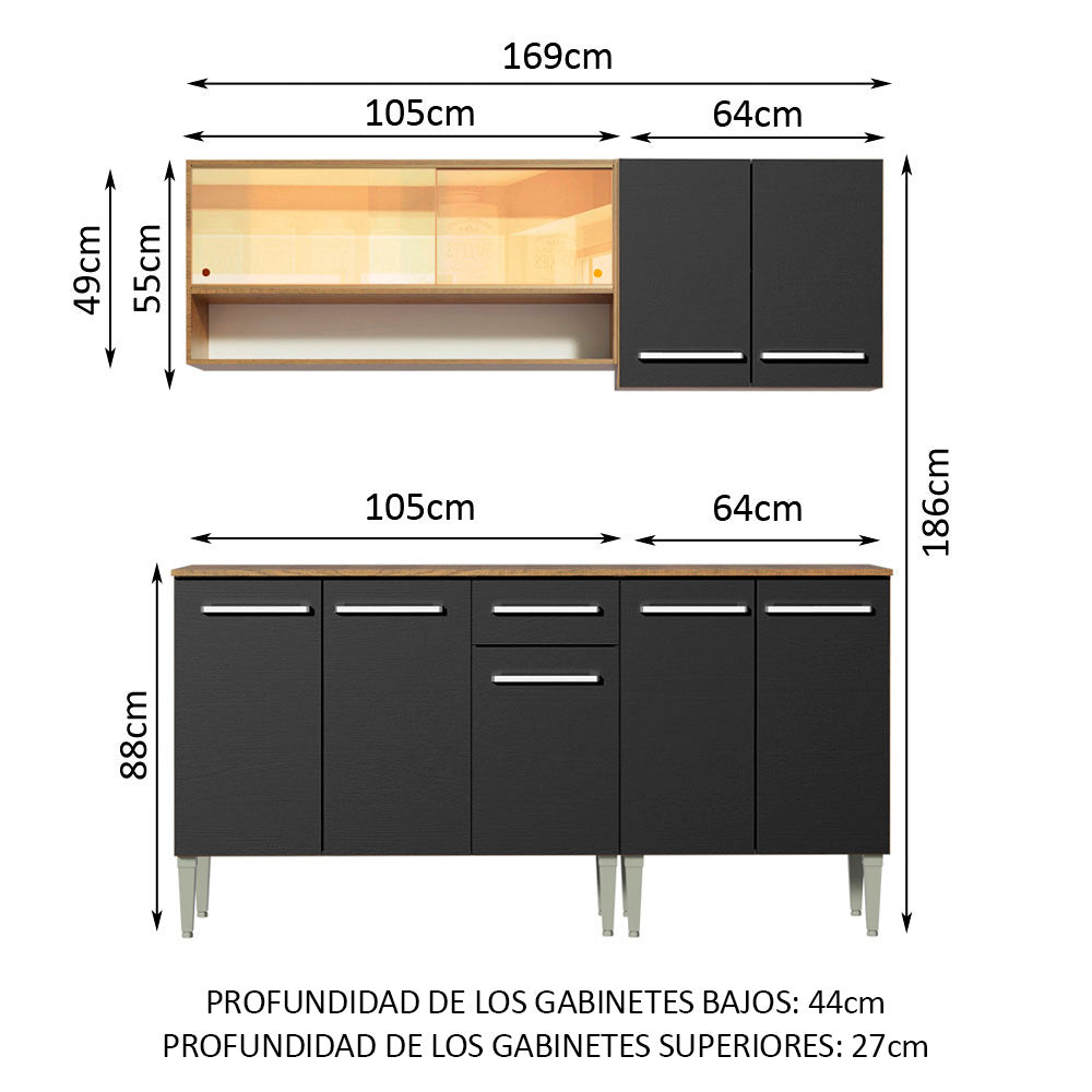 Cocina Compacta 169cm Marrón/Negro Emilly Dance 07