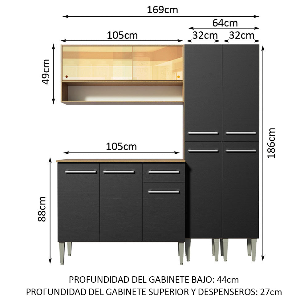 Cocina Compacta 169cm Marrón/Negro Emilly Winter 08