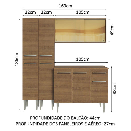 Cocina Compacta 169cm Marrón Emilly Madesa 09