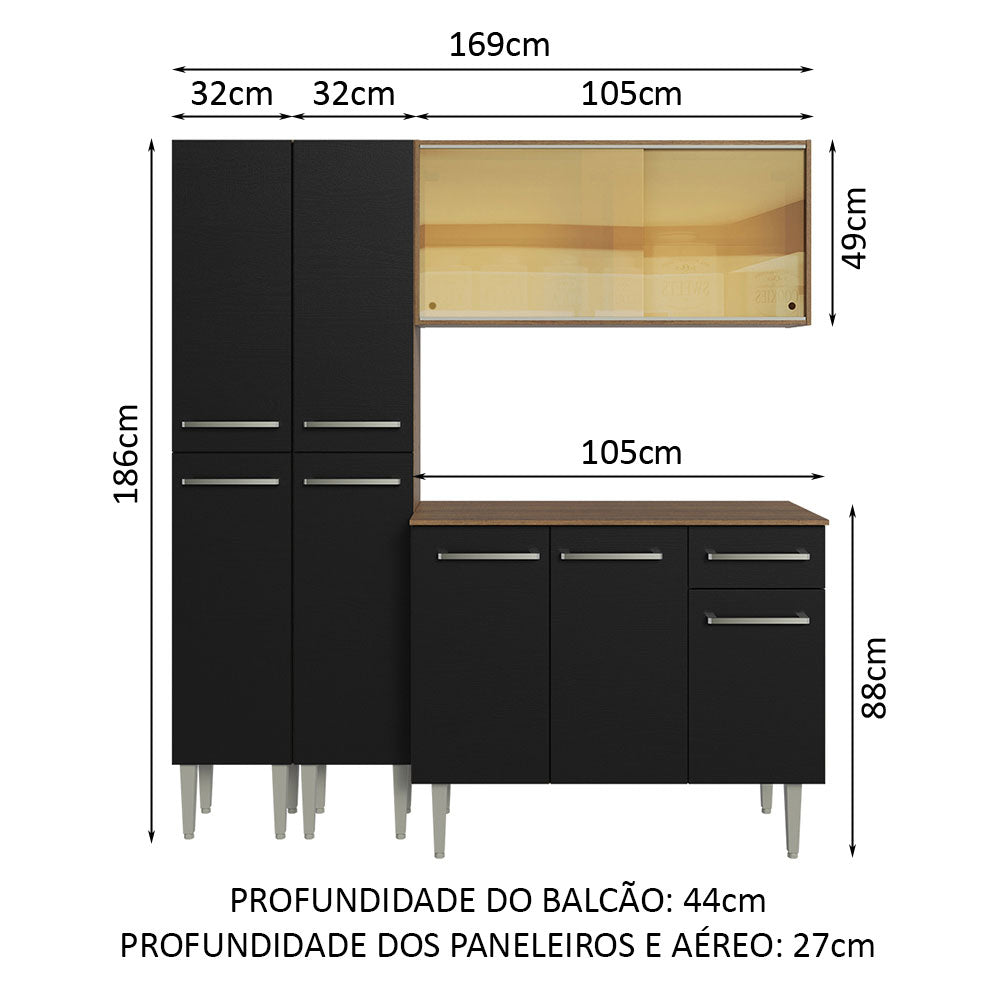 Cocina Compacta 169cm Marrón/Negro Emilly Madesa 09