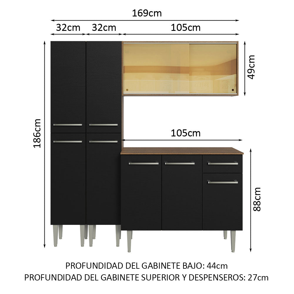 Cocina Compacta 169 cm Marrón/Negro Emilly Madesa