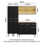Cocina Compacta 169 cm Marrón/Negro Emilly Madesa