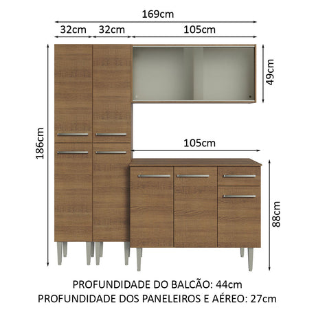 Cocina Compacta 169cm Marrón Emilly Madesa 10