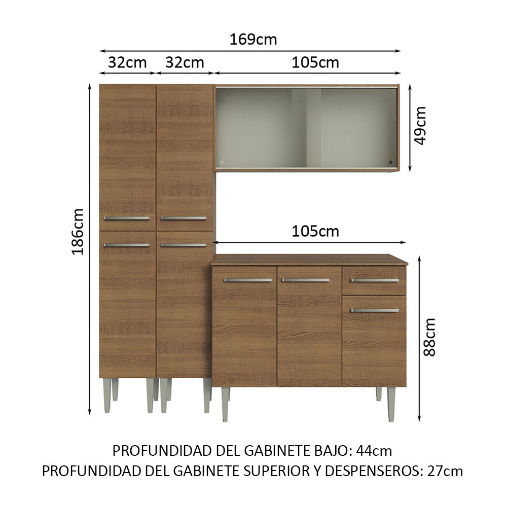 Cocina Compacta 169cm Marrón Emilly 10