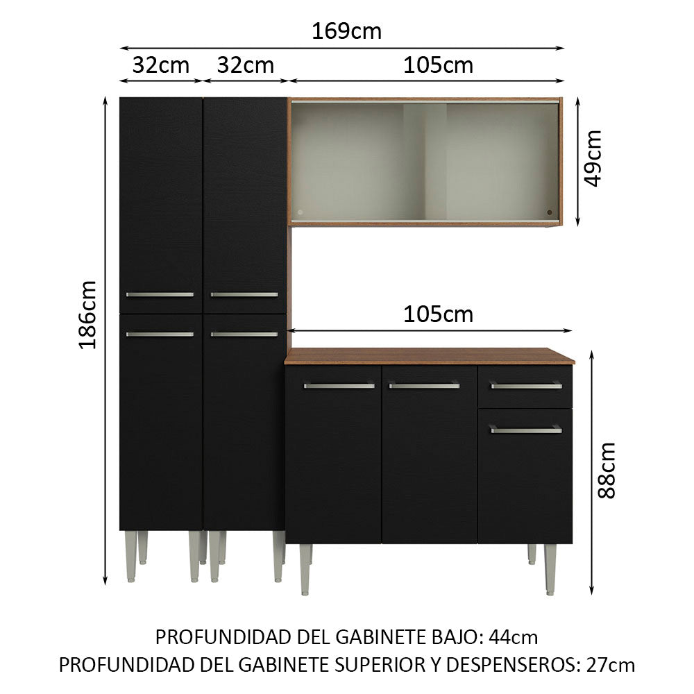 Cocina Compacta 169cm Marrón/Negro Emilly 10