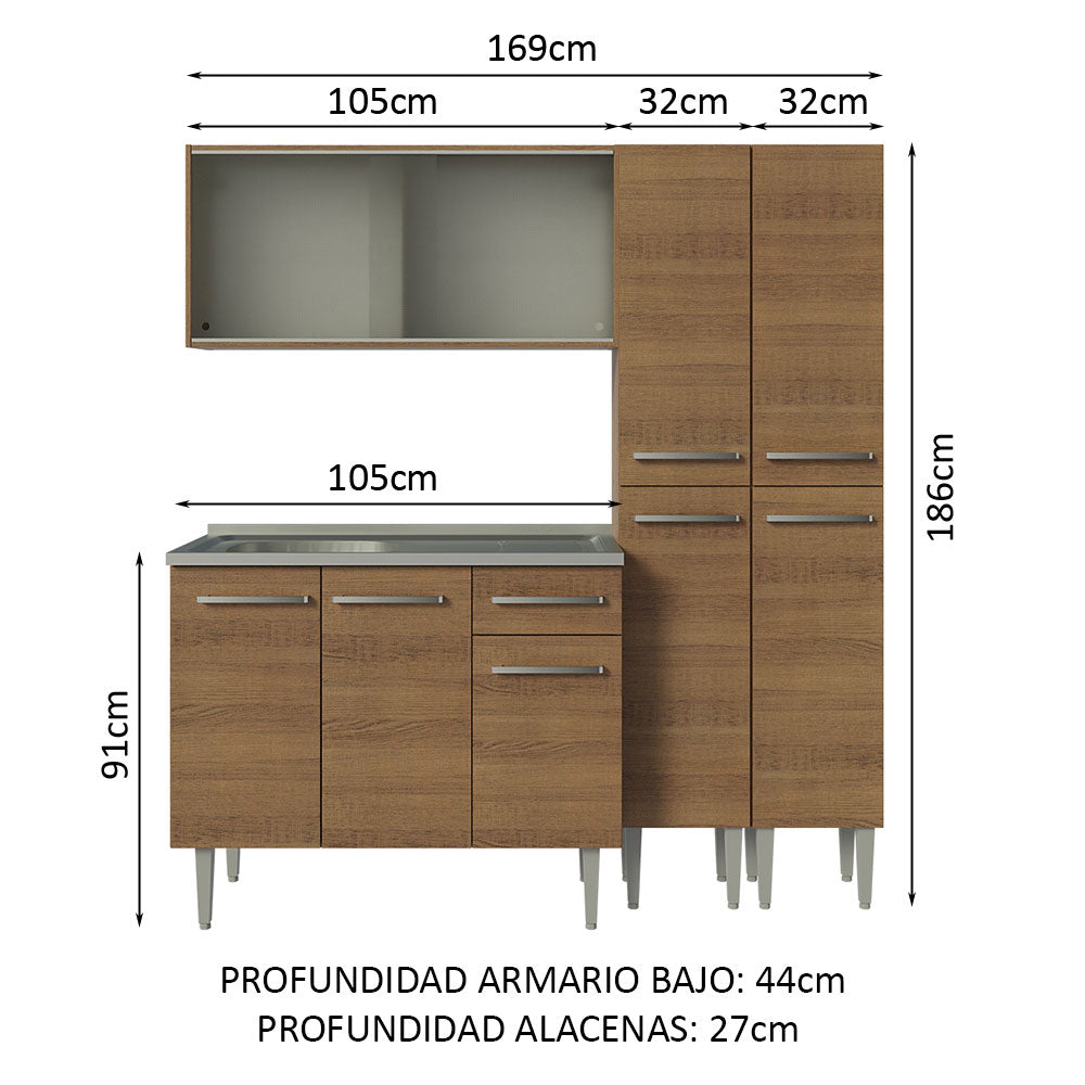 Cocina Compacta 169cm con Fregadero Marrón Emilly 11