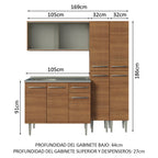 Cocina Compacta 169 cm 9 Puertas 1 Cajón Con Fregadero Marrón Emilly Madesa 01