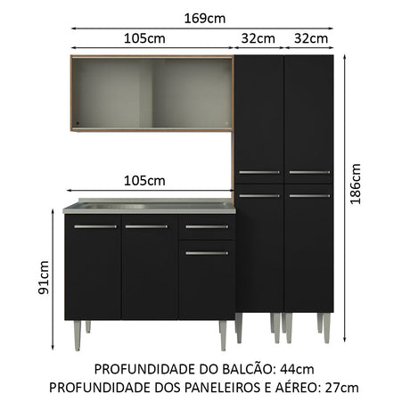 Cocina Compacta 169cm Marrón/Negro Emilly Madesa 11