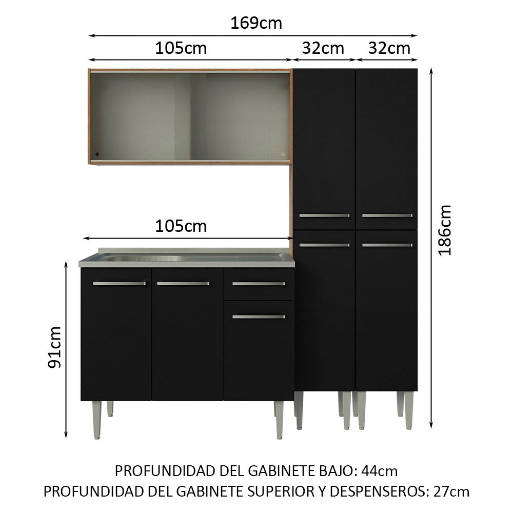 Cocina Compacta 169cm con Fregadero Marrón/Negro Emilly 11