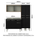 Cocina Compacta 169 cm 9 Puertas 1 Cajón Con Fregadero Marrón/Negro Emilly Madesa 01