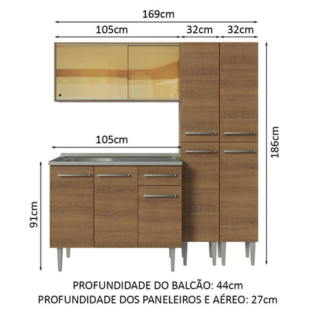 Cocina Compacta 169cm Com Mesón de Acero Marrón Emilly Madesa 12