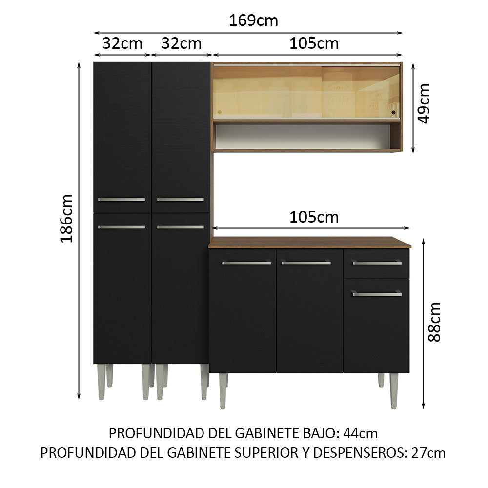 Cocina Compacta 169 cm Marrón/Negro Emilly Madesa