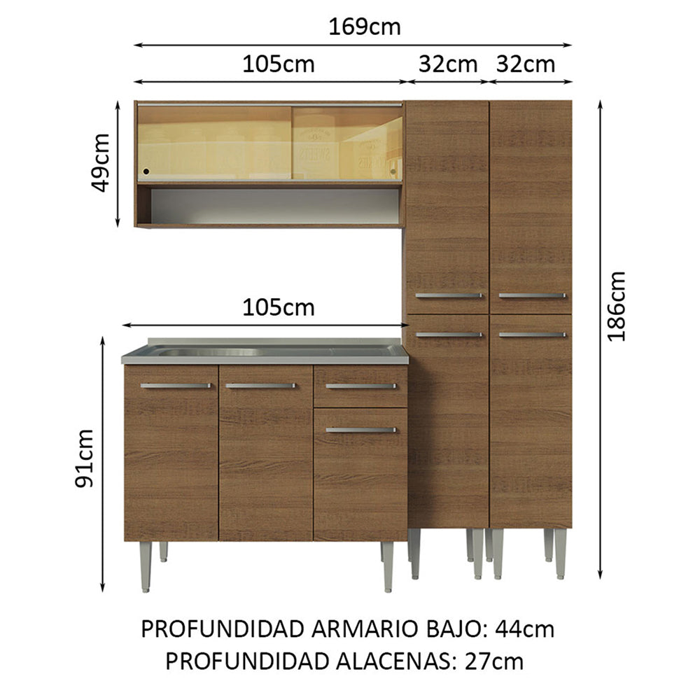 Cocina Compacta 169cm con Fregadero Marrón Emilly 14