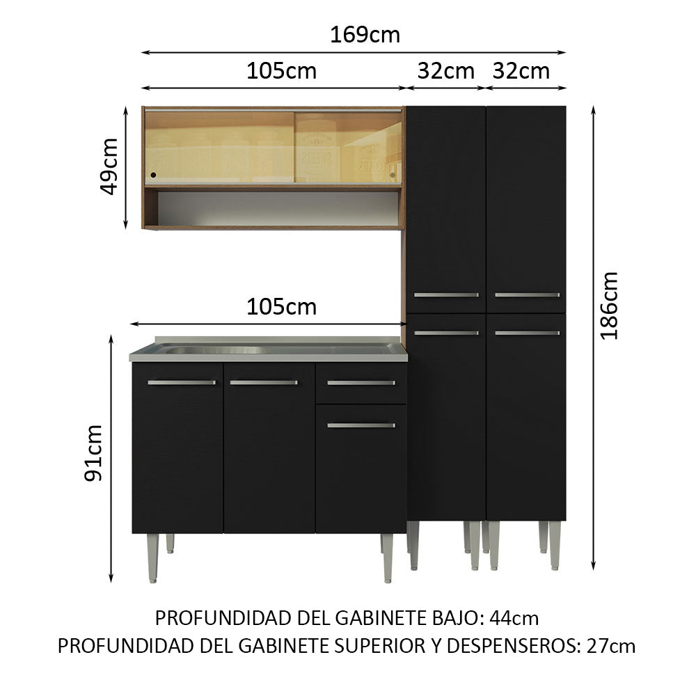 Cocina Compacta 169cm con Fregadero Marrón/Negro Emilly 14