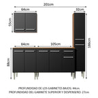 Cocina Compacta 201 cm Marrón/Negro Emilly Madesa