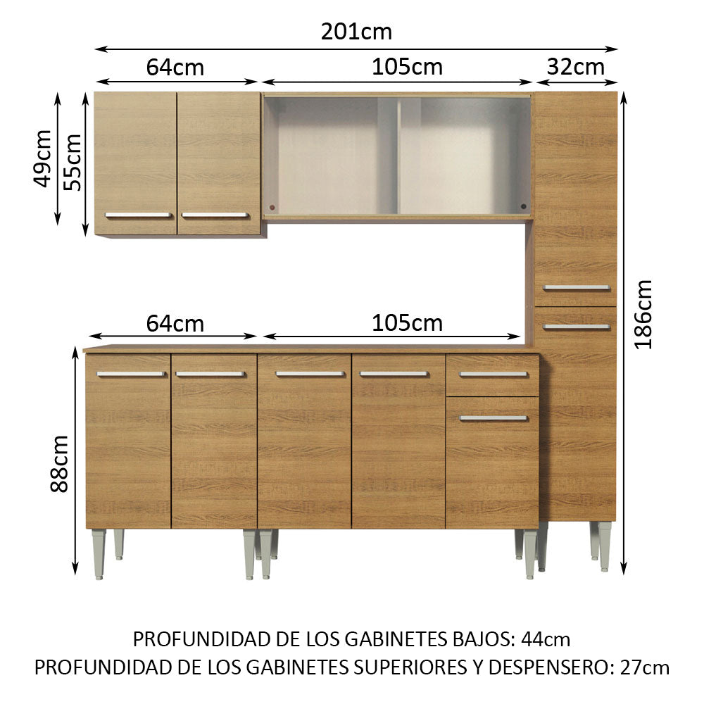 Cocina Compacta 201 cm 11 Puertas 1 Cajón Marrón Emilly Madesa 02