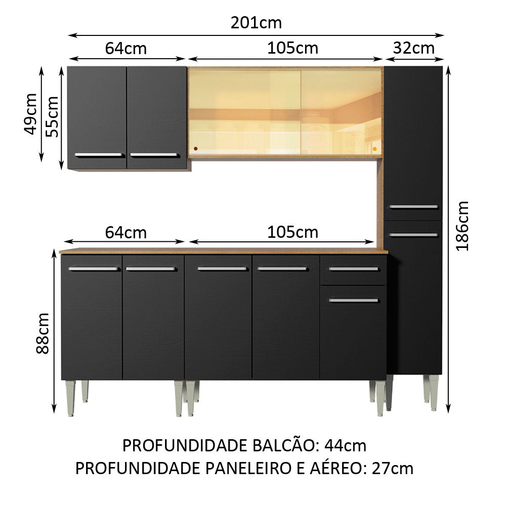 Cocina Integral 201cm Marrón/Negro Emilly West 03