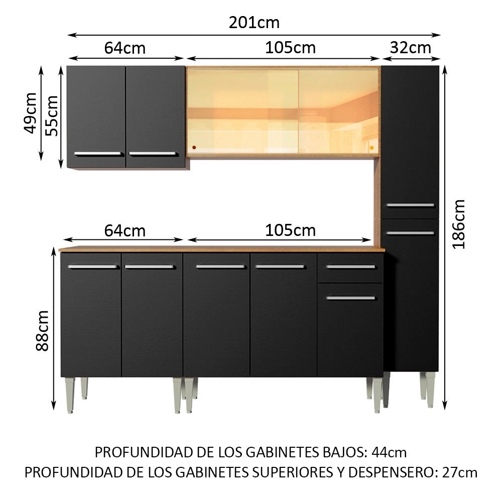 Cocina Integral 201cm Marrón/Negro Emilly West 03