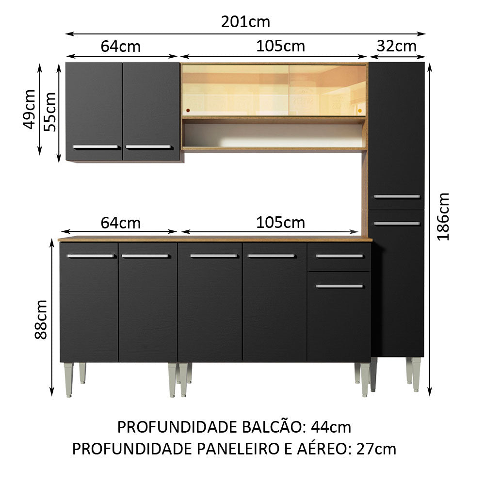 Cocina Integral 201cm Marrón/Negro Emilly Sky 04