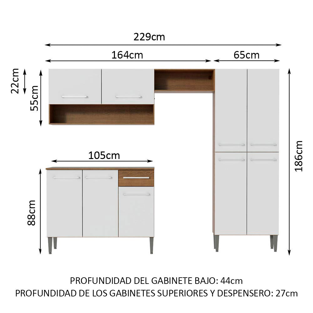 Cocina Integral 229cm sin Fregadero Marrón/Blanco Emilly Pop 02