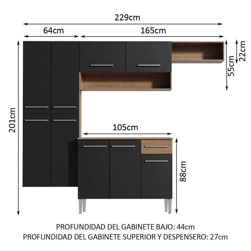 Cocina Integral 229cm Marrón/Negro Emilly Fit 03