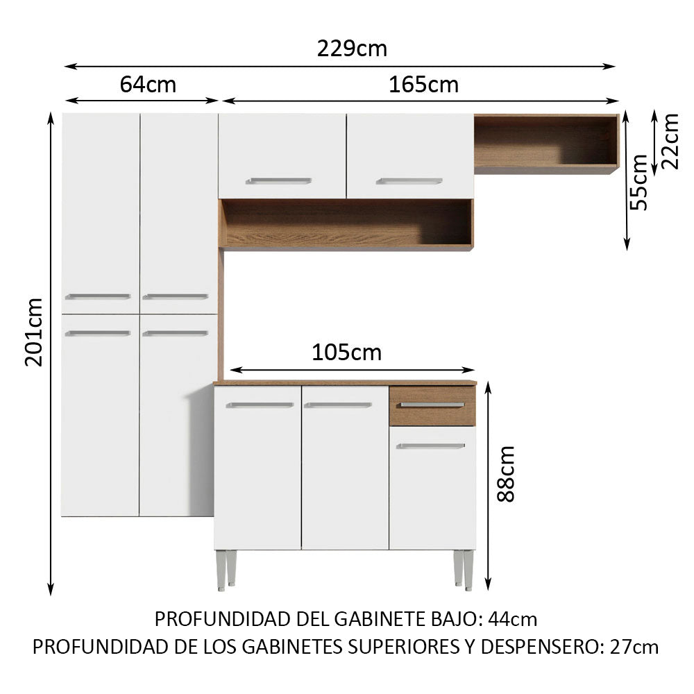 Cocina Integral 229cm Marrón/Blanco Emilly Fit 03