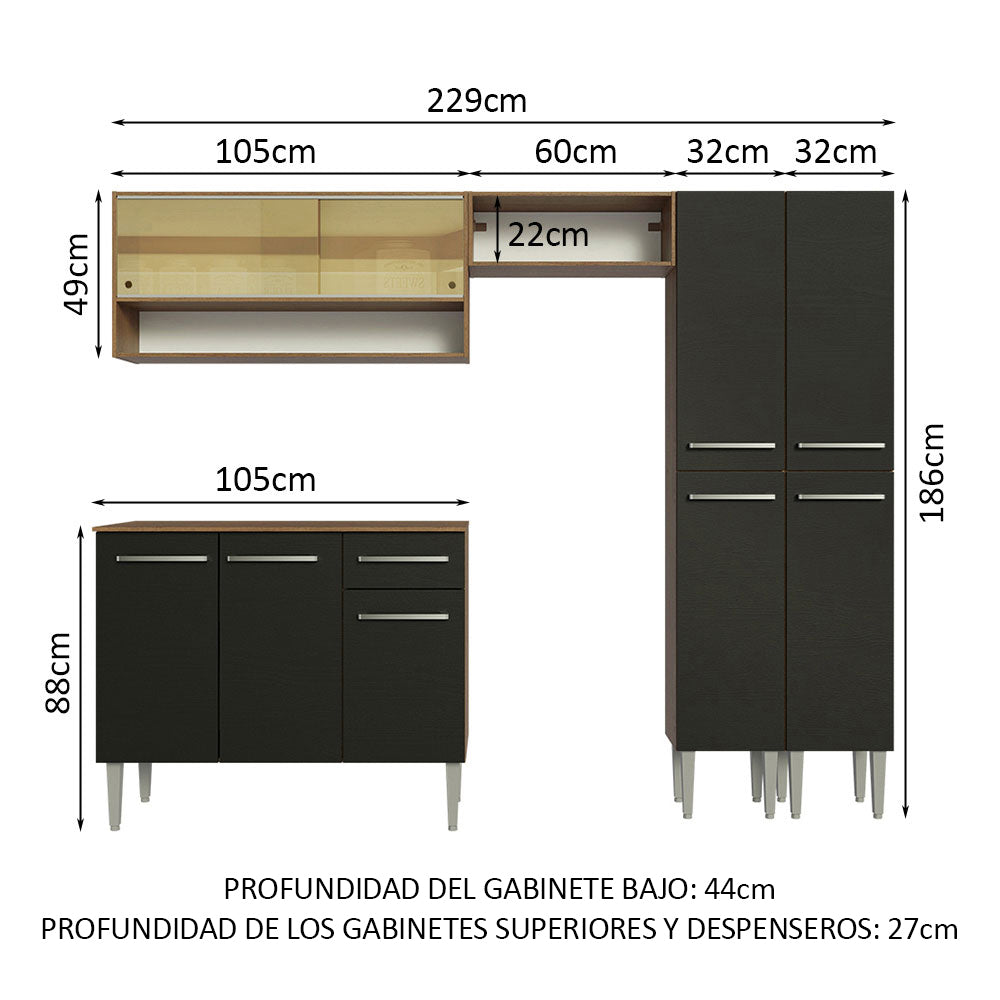 Cocina Integral 229cm Marrón/Negro Emilly 04
