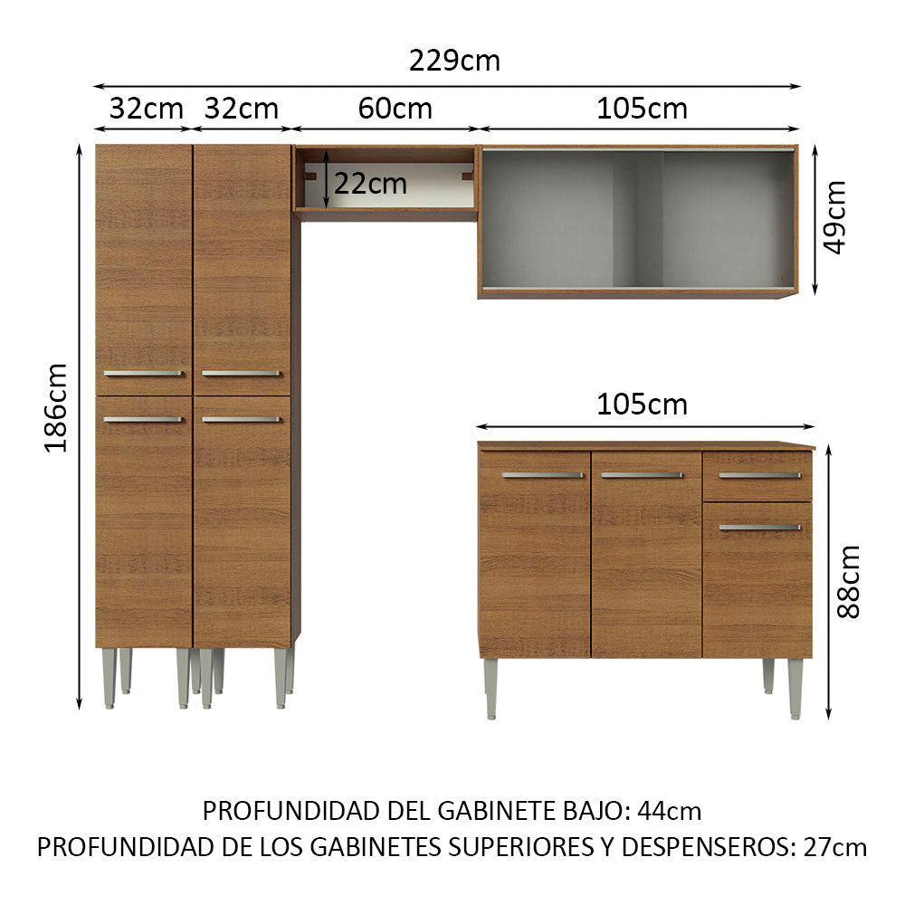 Cocina Integral 229cm Marrón Marrón Emilly 05