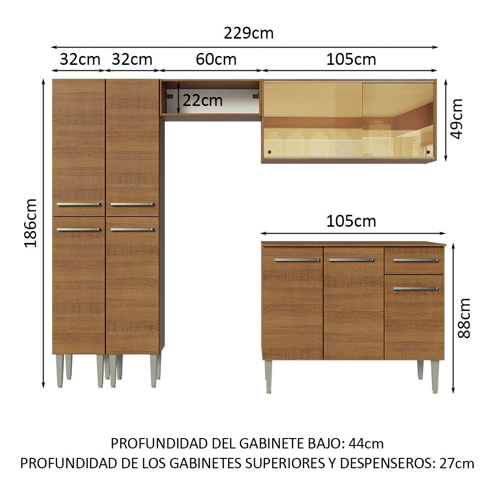 Cocina Integral 229cm Marrón Marrón Emilly 06