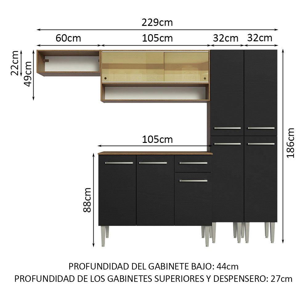 Cocina Integral 229cm Marrón/Negro Emilly 07