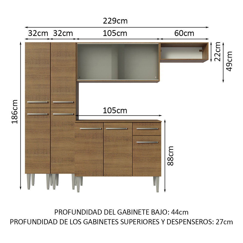Cocina Integral 229cm Marrón Emilly 08
