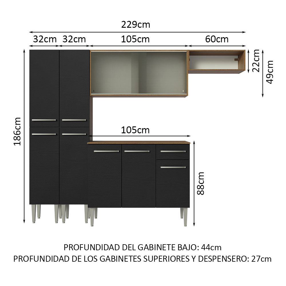 Cocina Integral 229cm Marrón/Negro Emilly 08