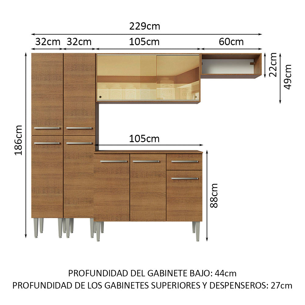 Cocina Integral 229cm Marrón Emilly 09