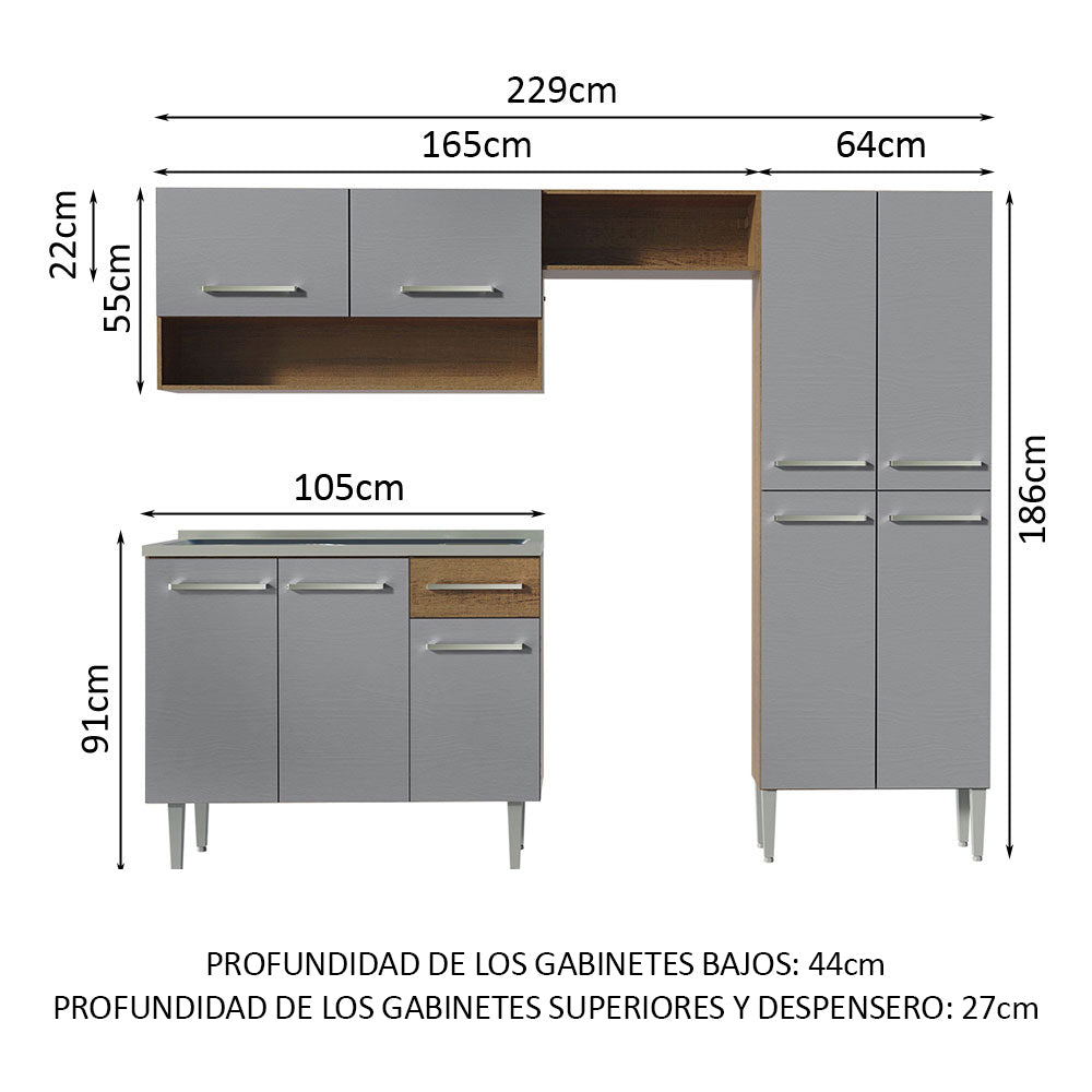 Cocina Integral 229cm con Fregadero Marrón/Gris Emilly 10
